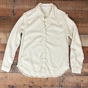 Bella Dahl Button Up Shirt Women’s Sz S Frayed Hem Ivory Cream Oversized LS